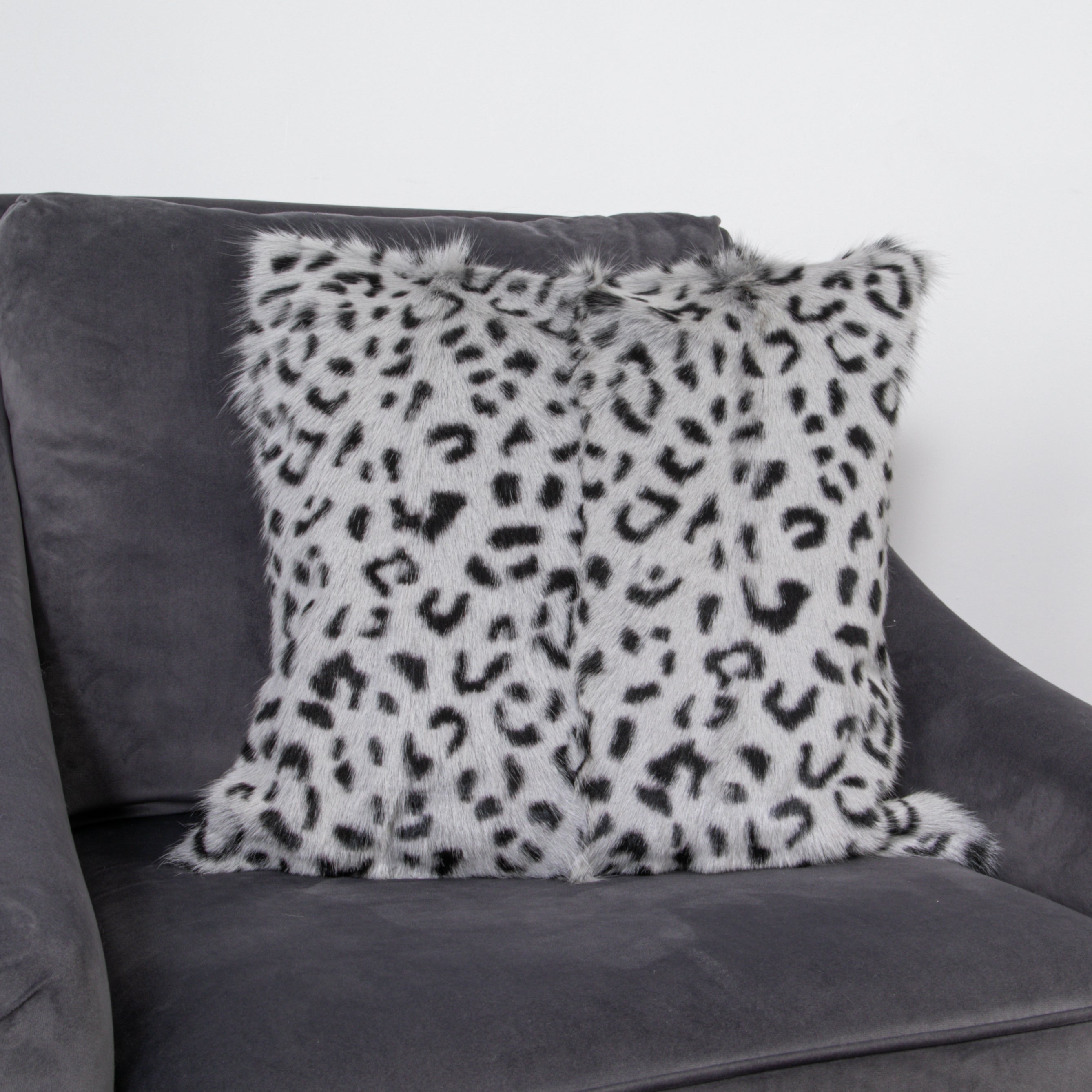 Grey Leopard Goatskin Print Square Cushion - 45x45cm